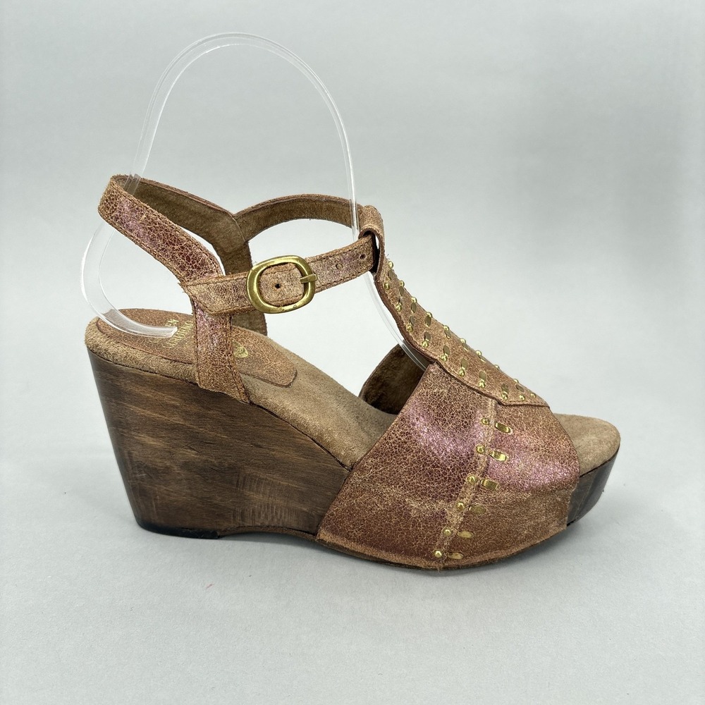 Calleen Cordero Sandals Shoes Womens Size 7 Brown Leather Studded Wedge Platform